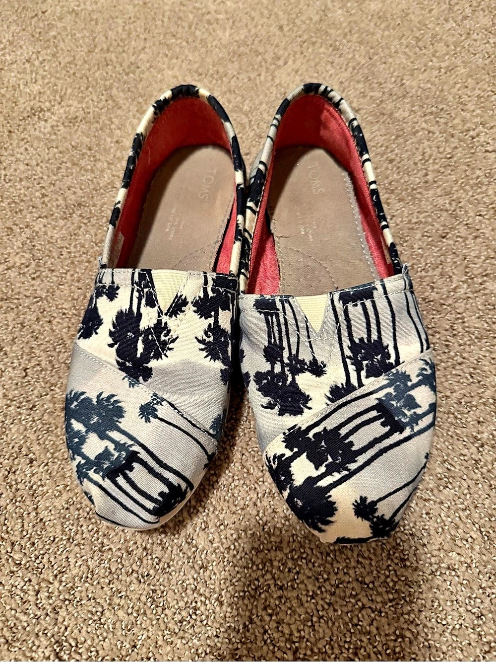 TOMS Classic Alpargata Blue Palm Trees Printed Flats size 7.5